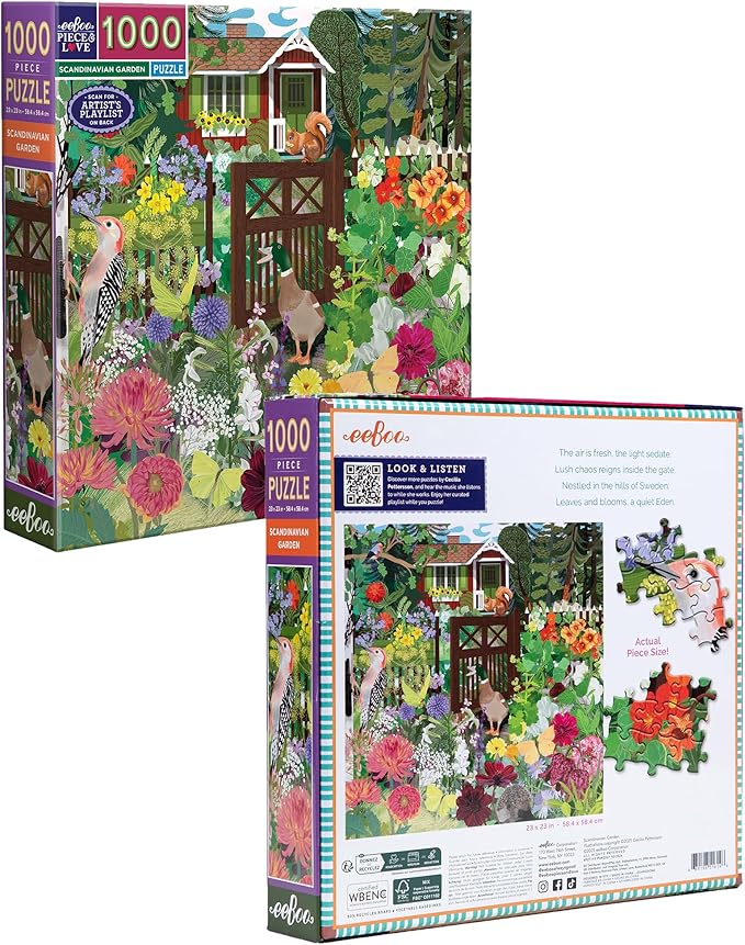 eeBoo 1000 Piece Puzzle - Scandinavian Garden Jigsaw Puzzle for Adults, Square 23" x 23" Made with Recycled Board & Vegetable-Based Ink