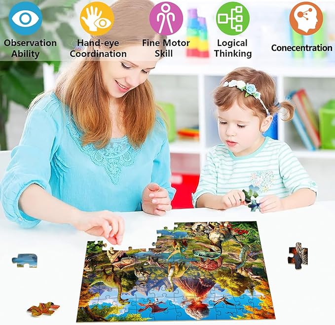 Puzzles for Kids Ages 5-8 6-8 Year Old 100 Piece Puzzles for Kids Dinosaur World Puzzle Kids Puzzles Ages 8-10 100 Piece Puzzle for Adults Learning Educational Puzzles for Boys Girls(15 "X 10")