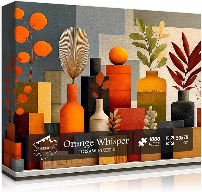 Flower Puzzles for Adults 1000 Pieces, Orange Whisper Art Puzzle, Modern Plant Floral Vase Puzzle in Warm Autumn Tones, Aesthetic Challenge Jigsaw Puzzle