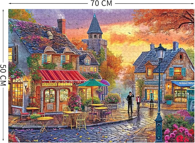Jigsaw Puzzles for Adults 1000 Pieces, Interlock Perfectly Letter on Back No Dust, Home Decor Birthday Party Gift Toy for Men Women Elders Seniors, 1:1 Poster-The Streets of Autumn