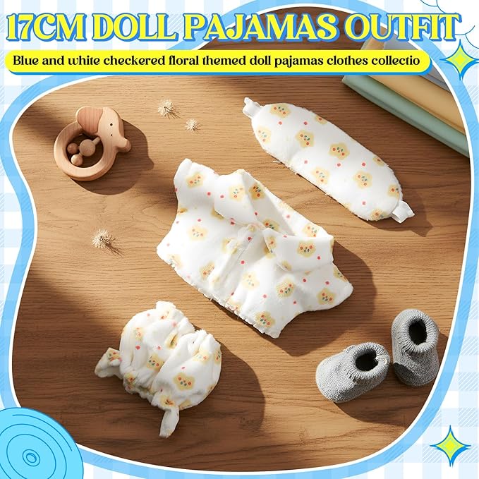 Simgoing 17cm Doll Clothes Pajamas Set with Pants Eye Mask Good Night Bedding Clothes Outfit Gifts Fits Most 17cm Dolls Accessories for DIY Dress up Lovers (Yellow Star)
