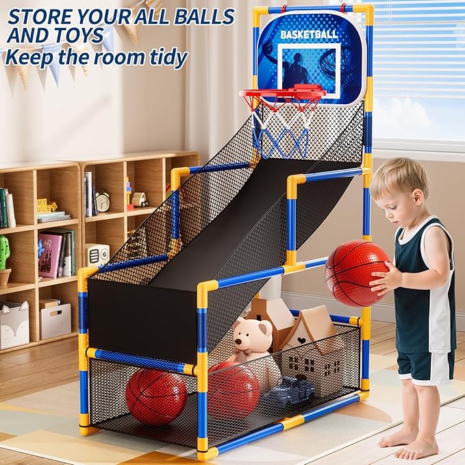 Arcade Basketball Game Set for Kids 3-12 Years Old, Kids Basketball Hoop with 4 Balls & Pump, Indoor Outdoor Sports Play Toys, Basketball Games Toys, for Boys Girls Teens
