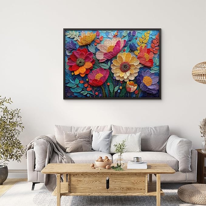 Colorful Flower Puzzles for Adults, Quilled Plant Floral Puzzle Fabric Art,Spring Flower Garden Jigsaw Puzzles 1000 Pieces Nature Challenge