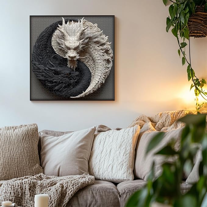 PICKFORU Yin Yang Dragon Puzzles for Adults 1000 Pieces, Nature Balance Jigsaw Puzzles 1000 Pieces, Difficult Challenging Art Puzzle as Wall Decor
