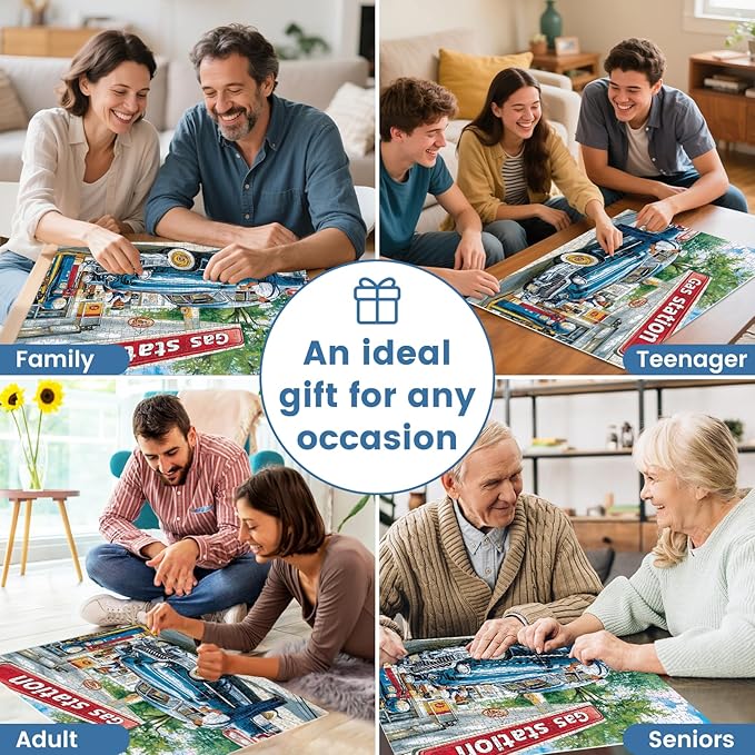 500 Pieces Jigsaw Puzzles for Adults, Gas Station Puzzle for Adults Seniors, Retro Style Puzzle 500 Pieces, Gift for Birthday, Home Decor, Fun for Family Entertainment(20.5 * 15 in)