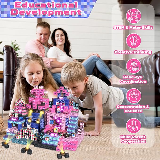 150PCS Magnetic Blocks with Light Up Blocks,Magnetic Cubes Magnetic Building Blocks Toys for Ages 3+ STEM Sensory Stacking Toys for Boys & Girls Birthday Gifts