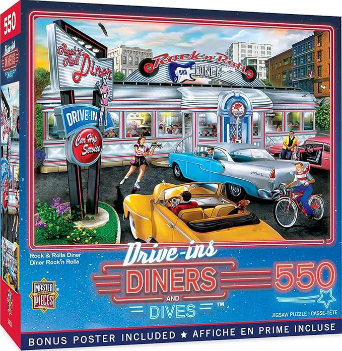 Masterpieces 550 Piece Jigsaw Puzzle For Adults, Family, Or Kids - Rock & Rolla Diner - 18"x24"