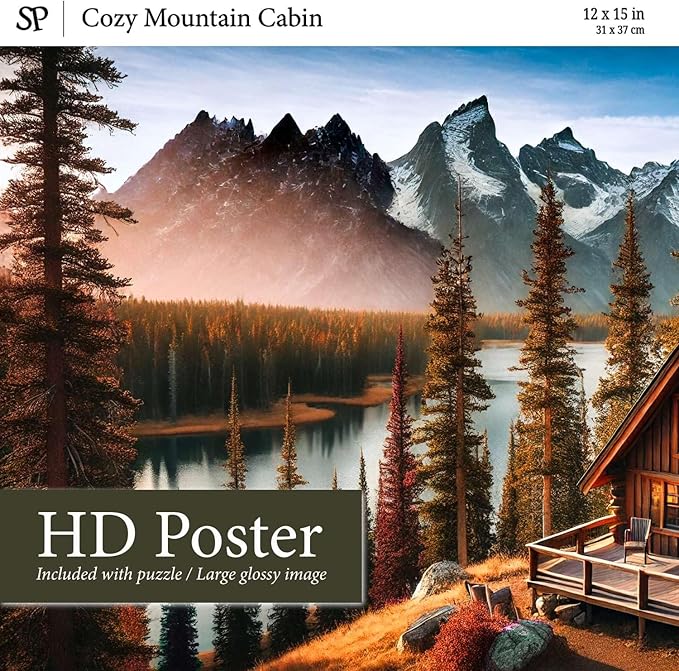 Jigsaw Puzzles for Adults 500 Pieces - Colorful with Large Poster - Letters on Back - AI Art - Rompecabezas para Adultos - Gifts for Adult Couples Teens (Cozy Mountain Cabin)