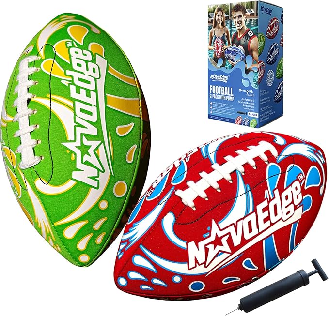Hydro Water Football - 10.4-Inch Neoprene Pool Football for All Ages | for Water Play in Pool, Lake & Beach | Secure-Grip with Real Laces | Includes Pump | Choose 1 or 2 Ball Pack