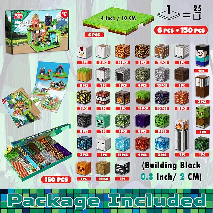150PCS Magnetic Blocks with 6 Base Plate - Building Blocks Cubes for Kids Ages 4-8, STEM Magnet Building Toys Boys Girls, Easter Birthday Gifts Preschool Educational Learning Toy for 3+ Years Old