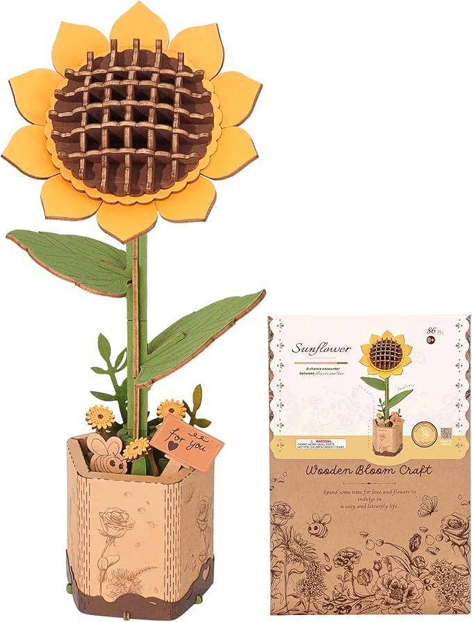 ROBOTIME Sunflower 3D Wooden Puzzle for Adults - DIY Crafts Building Kit, Relaxing Stress Relief Home Decor Art Model, Unique Birthday Gift for Mom, Women, Her