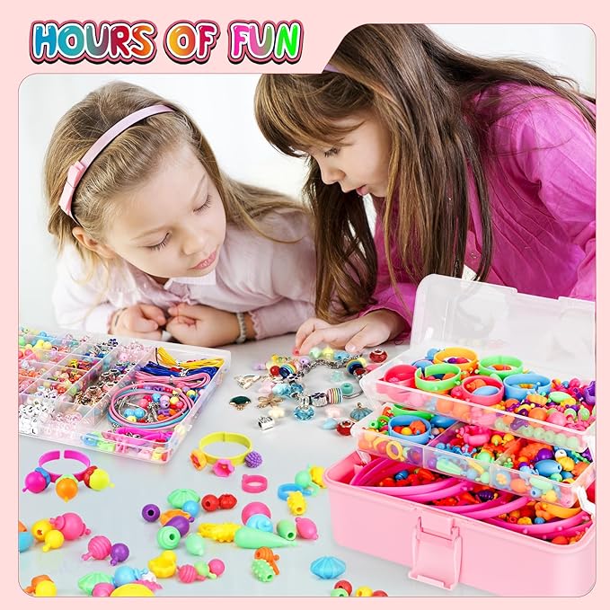 FUNZBO 1600 Pcs Pop Beads with Bracelet Making Kit, Jewelry Making Kit for Little Girls, Arts and Crafts Toys, Necklace Bracelet Ring Snap Set, Easter Birthday Gifts for Kids Ages 3-12 Years Old