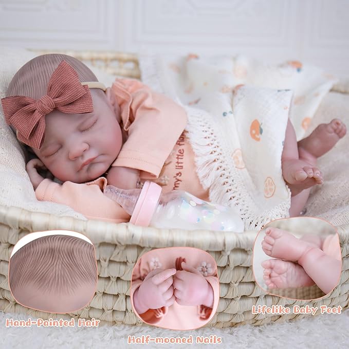 EKOKIZ Lifelike Reborn Baby Dolls, 20-Inch Realistic Baby Doll Girl Soft Cloth Body Newborn Doll with Complete Accessories for Kids Age 3+ Real Life Dolls, Lovely & Pretty Girls