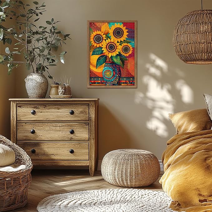 Radiant Sunflower Vases 1000 Piece Puzzle for Adults - Difficult Puzzles Art Painting Jigsaw Puzzles Family Game Home Decor