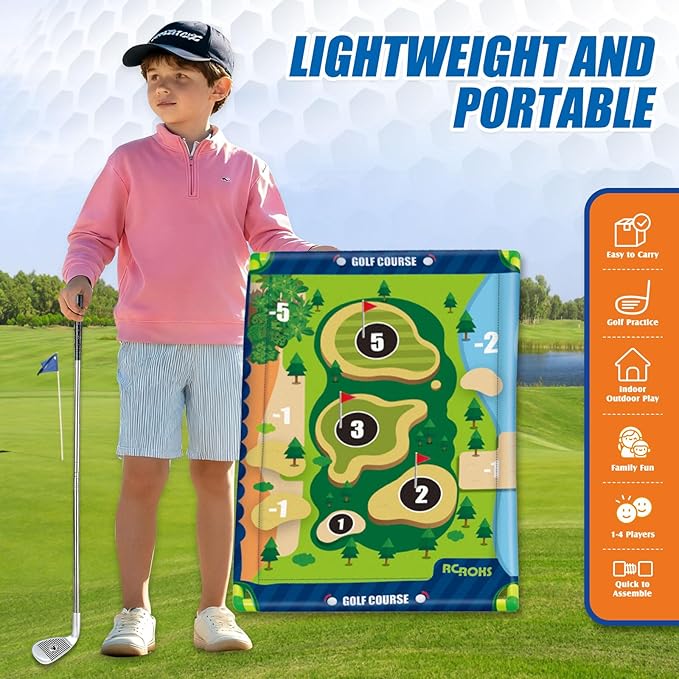 Velcro Golf Chipping Game Set w/t 2 Clubs, Portable Sticky Golf Battle Game for Indoor Outdoor Backyard Park Beach, Practice Kit for Kids Juniors Adult Family, Golf Gifts for Party Birthday Christmas
