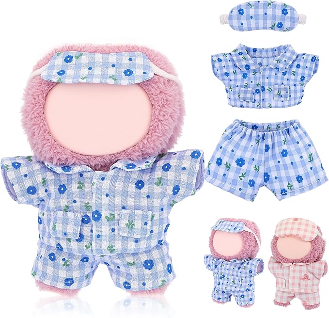 Simgoing 17cm Doll Clothes Pajamas Set with Pants Eye Mask Good Night Bedding Clothes Outfit Gifts Fits Most 17cm Dolls Accessories for DIY Dress up Lovers (Blue Floral)
