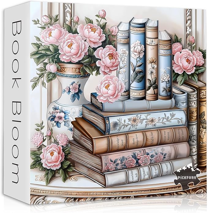 Wildflower Puzzles for Adults 1000 Pieces, PICKFORU Vintage Books Plant Art Wildflower Pages, Retro Aesthetic Floral Challenge Jigsaw Puzzle for Adults