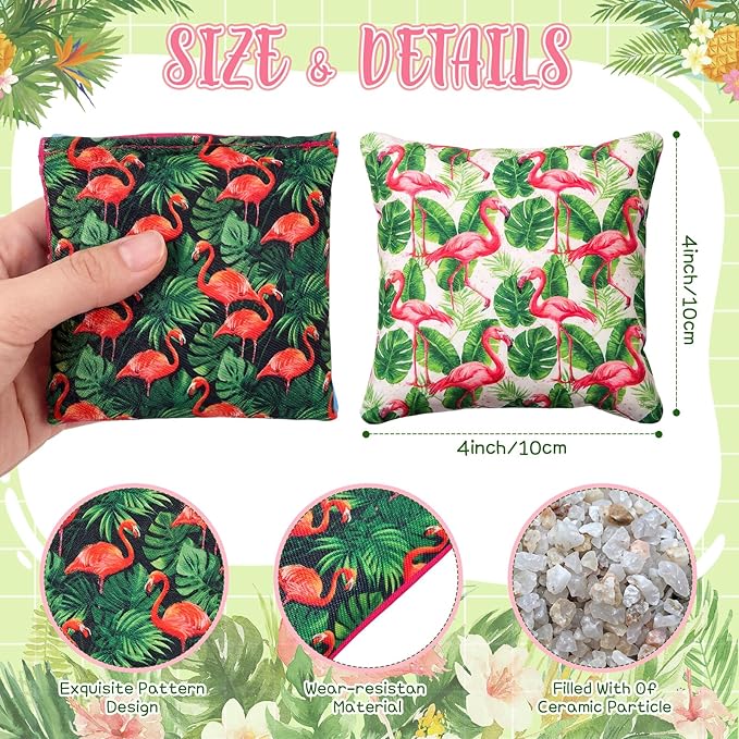 Soulchen 12 Pack Flamingos Bean Bags for Tossing Game Flamingos Corn Hole Game Bags for Hawaiian Summer Beach Birthday Luau Party Decor Family Holiday Outdoor Indoor Yard Hand Throwing Supplies