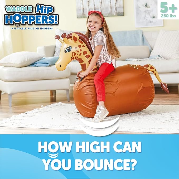 Waddle Hip Hoppers Large Bouncy Hopper Inflatable Hopping Animal Bouncer, Supports Up to 250 Pounds, Ages 5 and Up (Yellow Giraffe)