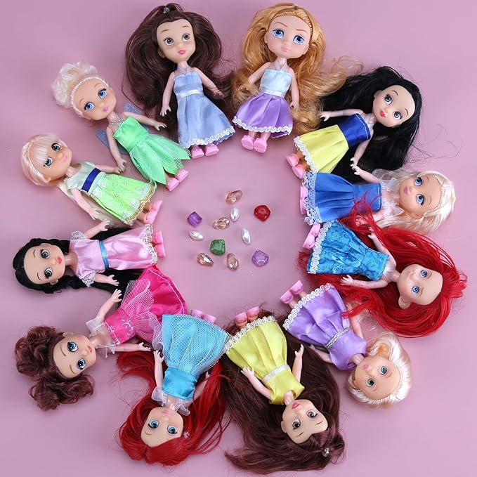 Liberty Imports 12 Pack Little Royal Princess Dolls - Mini Pocket Size Toddler Toys Fantasy Pretend Play Set with Dress, Accessories for Kids, Girls Dollhouse, Party Favors (5-inches)