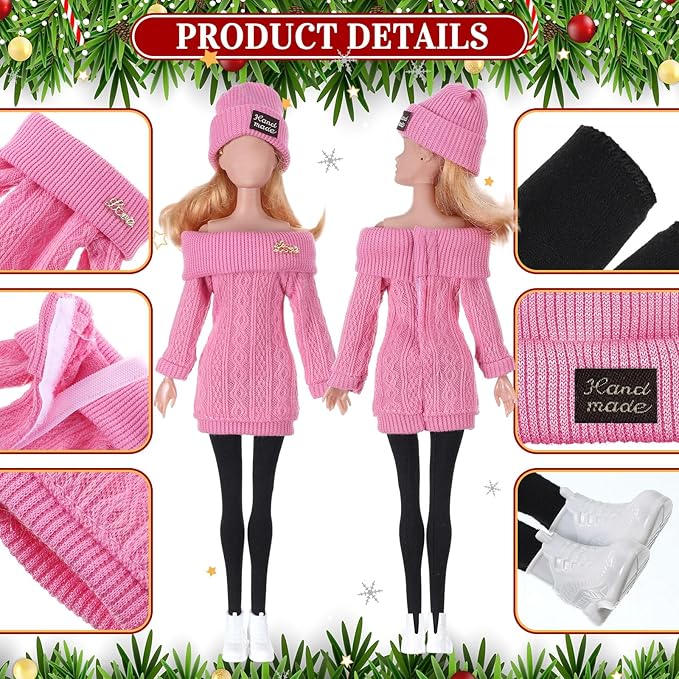 Geyoga 12 Pcs Doll Clothes and Accessories for 12 Inch Summer Dolls Sweater Pants Shoes Hat Outfits Doll is Not Included(Sage Green, Light Blue, Rose Red,12 Inch)