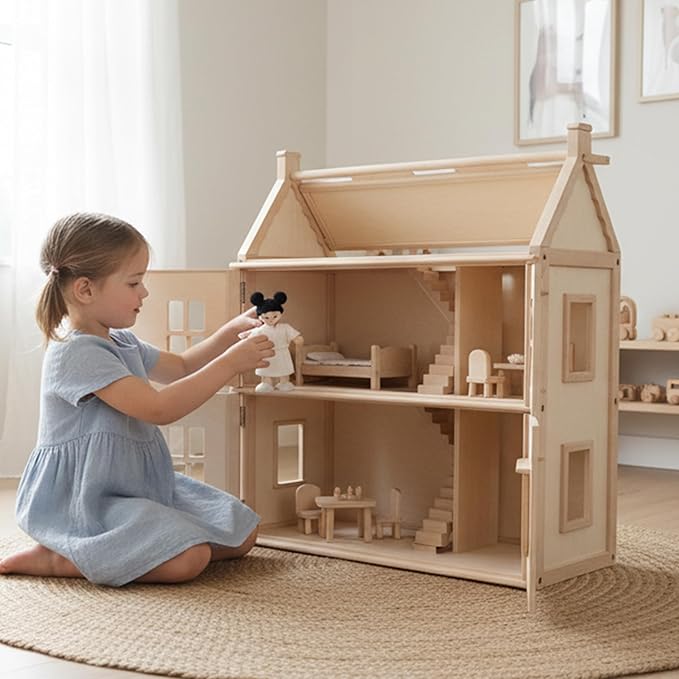 PlanToys® Girl Wooden Dollhouse Figurine | Poseable 1:12 Scale Mini Doll (4 Inch) | Dollhouse Accessories for Pretend Play | Eco-Friendly Montessori Toy for Kids Ages 3+