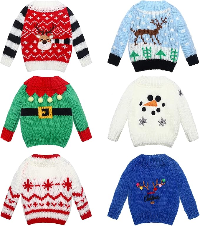 Chalyna 6 Pcs Christmas Doll Clothes Christmas Accessories Outfit Small Sweater Knitted Clothing Xmas Accessory Santa Clothing Accessories Clothes, Doll is Not Included(Stylish)