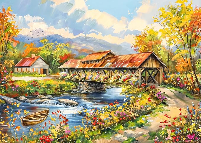 CHengQiSM 1000 Piece Puzzle for Adults, Flower Village Puzzles for Adults 1000 Pieces, Country Scene Jigsaw Puzzle for Adults Teens Seniors, Premium Thick Cardboard, Finished Size 27.6 x 19.7 inches