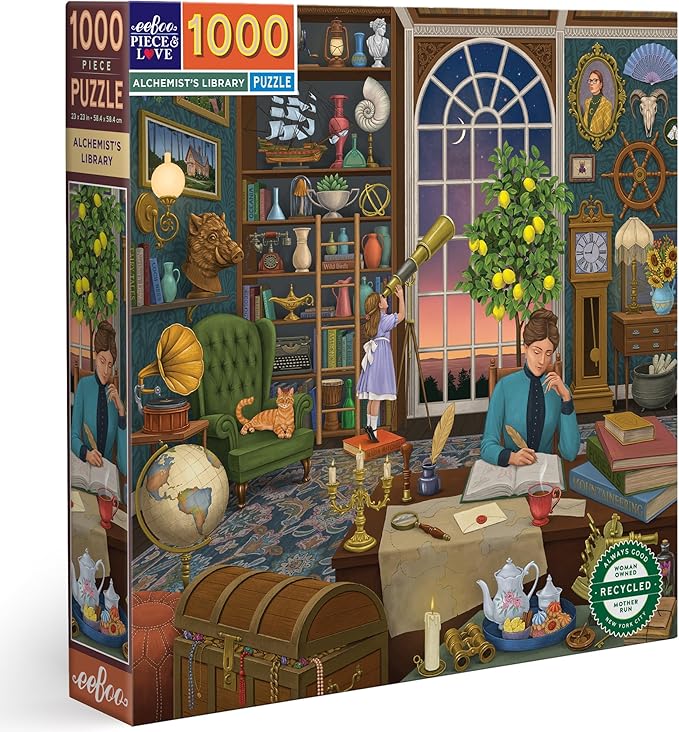 eeBoo 1000 Piece Puzzle - Alchemist's Library Jigsaw Puzzle for Adults, Square 23" x 23" Made with Recycled Board & Vegetable-Based Ink