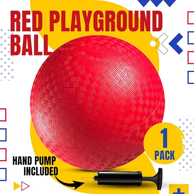 Playground Ball - 8.5 Inch (1-Pack) Red Rubber Bouncy Inflatable Balls, w/Air Pump, for Kids & Adults, Indoor & Outdoor Games, Kickballs, Dodgeball, Four Square, Handball and More