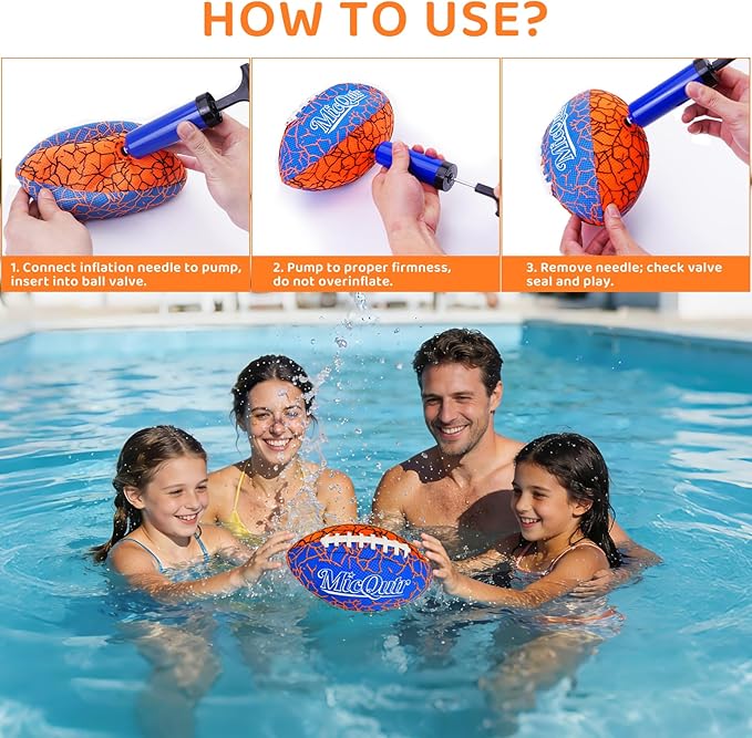 Pool Beach Water Football, 9.25 Inch Waterproof Floating Football with Textured Grip & Air Pump, Outdoor Summer Sports Toy for Lake Swimming Family Games, Gifts for Kids Teens