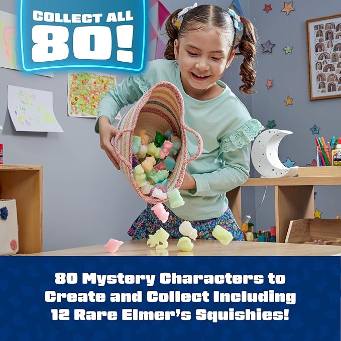 Elmer's Squishies, Kids DIY Activity Kit, Squishy Glow in the Dark Toys, Creates 2 Mystery Characters, 13 Piece Set - Slime Fun, Crafts, Holiday Gift for Ages 6+