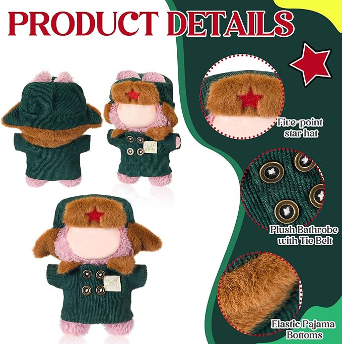 Simgoing 17cm Doll Clothes Pajamas Set with Pants Eye Mask Good Night Bedding Clothes Outfit Gifts Fits 17cm Dolls Accessories for DIY Dress up Lovers(Lei Feng Green Coat)