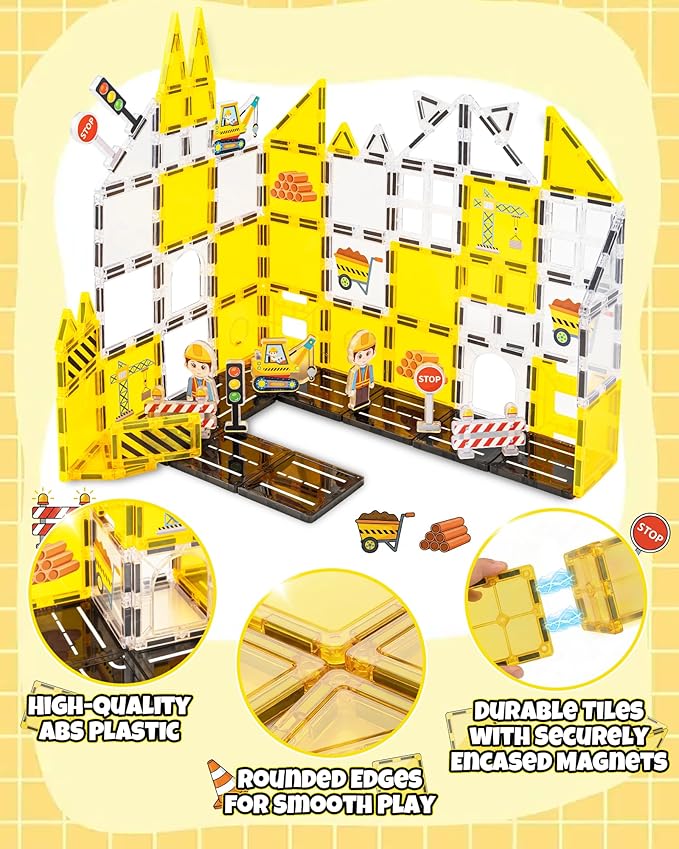Magnetic Tiles for Kids, Construction Magnetic Building Blocks,37pcs STEM Educational Magnet Toys, Ideal Gift for Boys & Girls for Christmas & Birthday