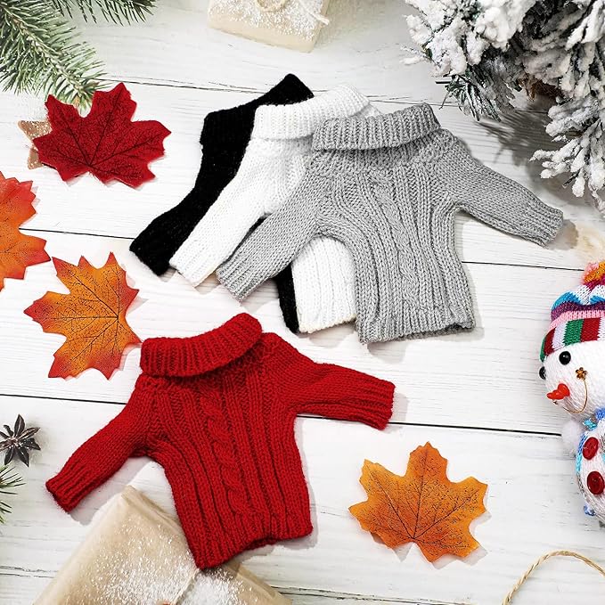 Bencailor 4 Pcs Doll Clothes for 11.5 Inch Doll Accessories Clothes Hoodie Sweater Set Winter Knitted Clothing Decor(Black, White, Red, Gray)