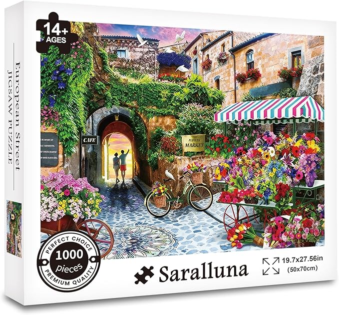 Puzzle for Adults 1000 Pieces, European Mediterranean Flower Village Street Puzzle, Challening Impossible Difficult Hard Fun 1000 Pieces Jigsaw Puzzles for Adults