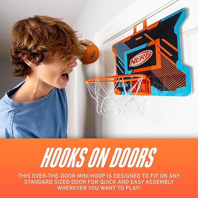 NERFOOP Slam Mini Basketball Hoop Set - Pro Hoop Mini Basket Set with NERF Foam Basketball - Spring Loaded Rim Great for Dunking - Perfect Bedroom + Office Accessory