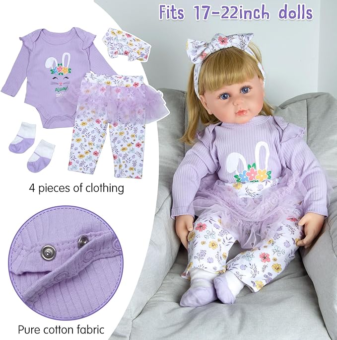 17-22 Inch Reborn Baby Doll Clothes with Cute Backpack Reusable Diapers Doll Accessories Set Newborn Girl Dolls Outfits Silicone Doll Clothing 12 Pieces