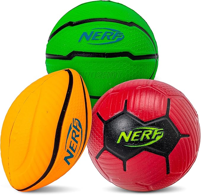 Nerf Micro Foam Sports Ball Set - Kids Foam Micro Football, Soccer Ball + Basketball Set Soft Stress Relief for Kids - Assorted Color