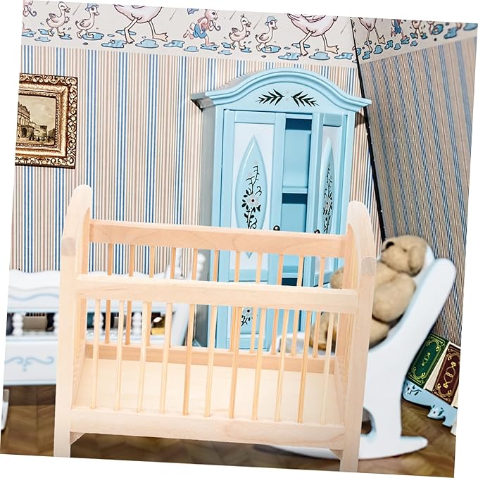Toyvian Miniature Toys Crib Decor Miniature Bedroom Accessory Doll Crib Ornament Accessory Toy Small Doll Model Room Decor Small Crafts Wooden House