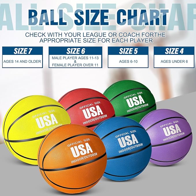 Libima 12 Pcs Rubber Basketball Official Size Bulk Streetball Multicolor Basket Ball with Pump Plain Basketball for Adult Youth Kid Indoor Outdoor Training Game Gift Back to School