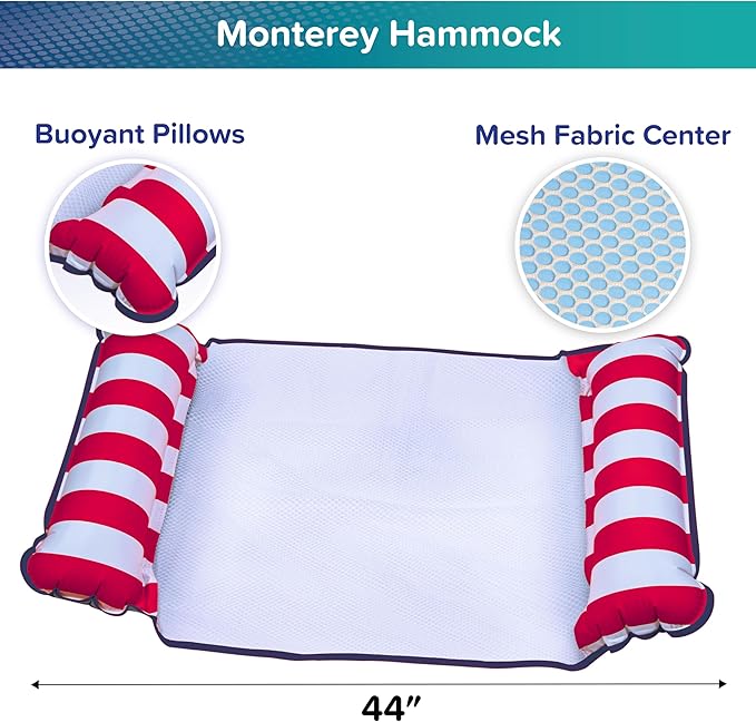 Aqua Original 4-in-1 Monterey Hammock Pool Float & Water Hammock – Multi-Purpose, Inflatable Pool Floats for Adults – Patented Thick, Non-Stick PVC Material – Pink