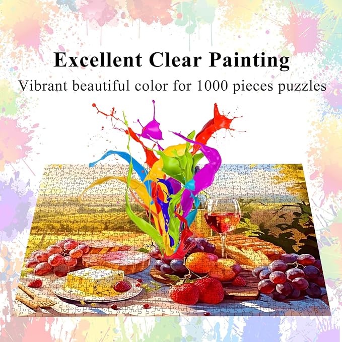HUADADA Jigsaw Puzzles for Adults 1000 Pieces, Picnic with Poster Interlock Perfectly Letter on Back No Dust, Home Decor Birthday Party Gift Toy for Men Women Elders Seniors (27.5"x19.6")