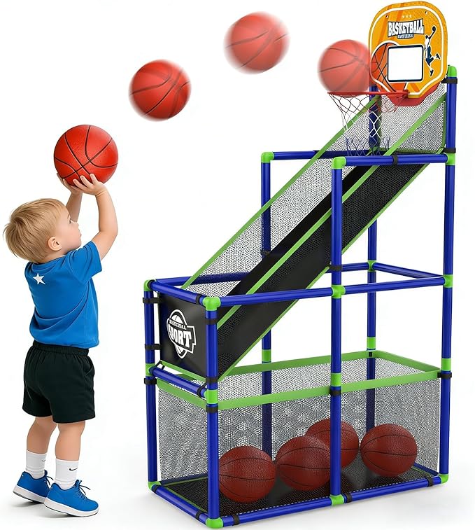 EagleStone Arcade Basketball Hoop Game Indoor, Ajustable Height Indoor Basketball Hoop with 4 Balls Storage Design for Kids,Perfect Sports Outdoor Play Toys for Kids Age 3 to 6 Years