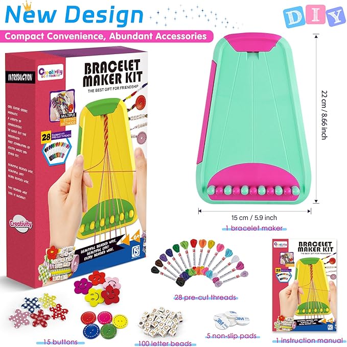 Friendship Bracelet Making Kit for Girls Ages 8-12, Kids Jewelry Making Kit with 28 Pre-Cut Threads and Letter Beads, Arts and Crafts for Kids, Birthday Easter Gifts for 6 7 8 9 10 11 12 Year Old