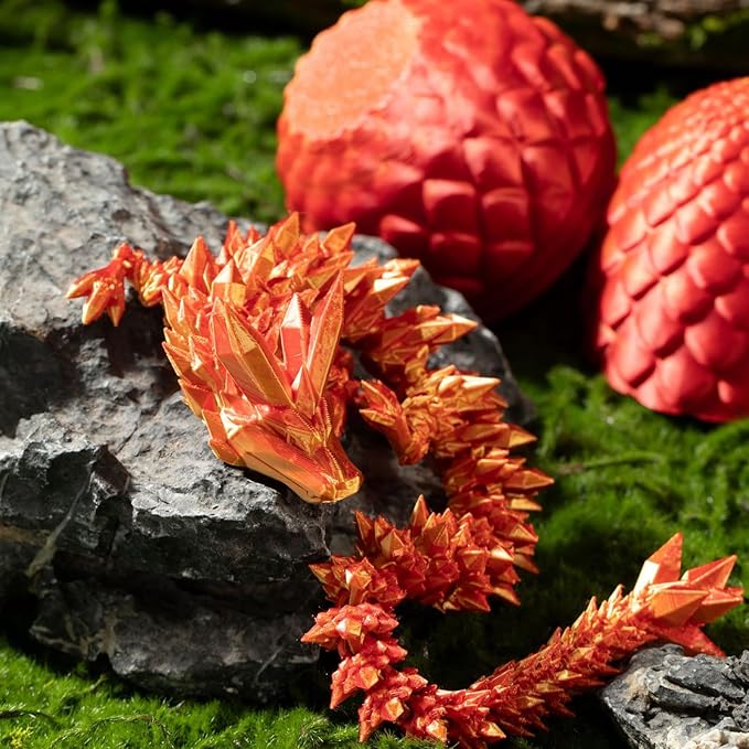 12 in 3D Printed Dragon Egg - Easter Basket Essentials Stuffers, Prefilled Easter Egg Filled with Toy for Kid Boys, Crystal Articulated Dragon Fidget Toys (Laser Red)