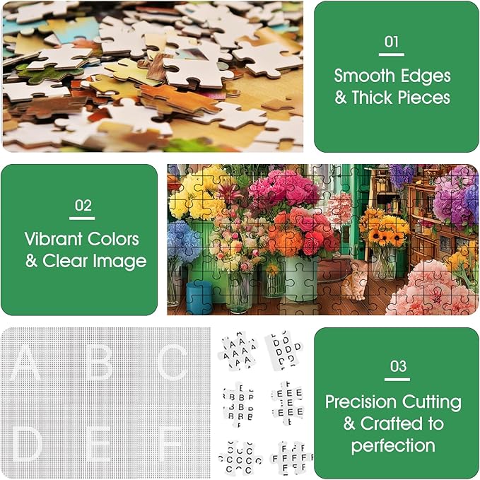 500 Piece Puzzle for Adults – Cat Flower Shop Jigsaw Puzzle 500 Pieces for Adults – Interlock Perfectly Letter on Back No Dust, Home Decor Birthday Party Gift Toy for Men Women Elders Seniors