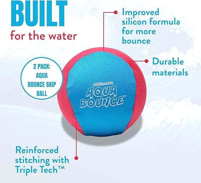 Activ Life Ultimate 2 Pack Larger 3” Water Skip Balls - Bouncing Balls for Swimming Pool & Beach Fun - Designs Include Baseball, Basketball, Volleyball, and Tennis for Kids, Friends, and Family