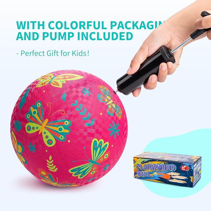 ZOOJOY Pack of 2 Cartoon Playground Balls, Balls for Toddler 3-12, 8.5" Rubber Ball Bouncy Kickball, Indoor & Outdoor Game Toys for Boys Girls with Pump