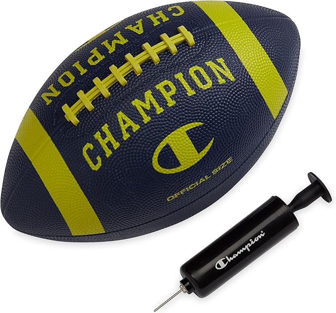 Champion Blitz Football, All-Weather Football, Enhanced Grip, Durable Rubber Cover and Molded Laces, for Outdoor Sports & Training, Includes 6 Ball Pump